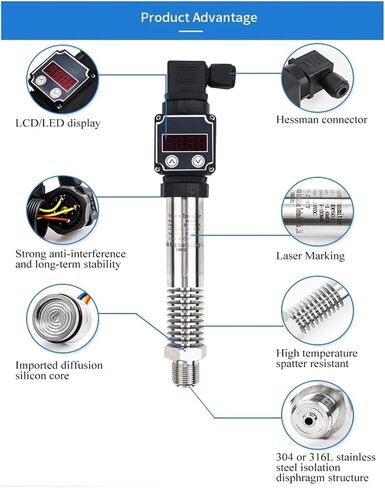 Pressure Sensor Temperature Transducer 4-20mA Output M20*1.5 Thread DC24V with LCD Display(0-100 bar 4-20mA) in Kuwait