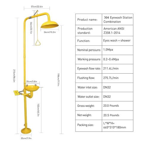 Emergency Shower Eyewash Station OSHA Approved,304 Stainless Steel Eye Wash and Shower Combination Kit in Kuwait