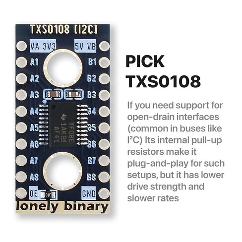 Lonely Binary 6-Pack TXB0108 TXS0108 8-Ch محول المستوى المنطقي لاردوينو | 3x TXB0108 (SPI/دفع وسحب) + 3x TXS0108 (I2C/استنزاف مفتوح)؛ 8 قنوات ثنائية الاتجاه، ذات اتجاه تلقائي؛ 1.2-3.6 فولت إلى 1.65-5.5 فولت in Kuwait