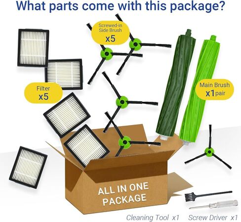 J Series Replacement Parts Accessories for iRobot Roomba J5 J5+ J6 J6+ J7 J7+ J8 J8+ J9 J9+ Robotic Vacuum Cleaner Attachment Kit, 1 Main Brush, 5 Black Side Brush, 5 Filter (Not for Combo j7+/j9+) in Kuwait