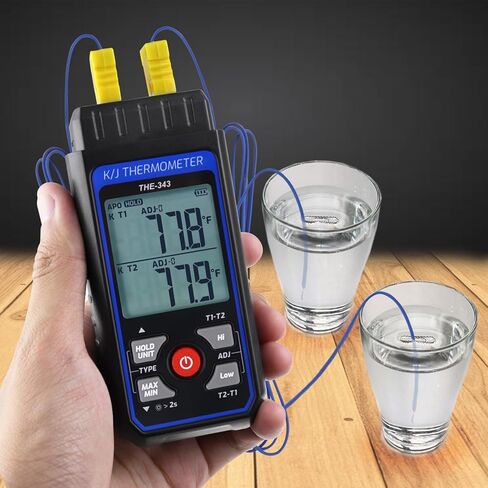 Thermocouple Thermometer HVAC Temperature Meter, Digital Temperature Thermometer with 2 Temperature Clamp & 2 Wired Thermocouple Probes, Dual Channel with Alarm & ADJ Compensation (-328~2500℉ Range) in Kuwait