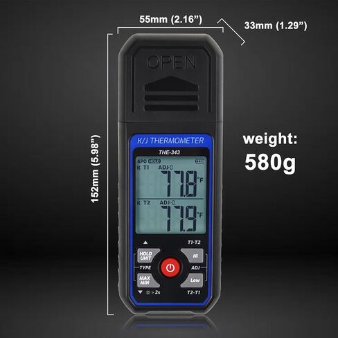 Thermocouple Thermometer HVAC Temperature Meter, Digital Temperature Thermometer with 2 Temperature Clamp & 2 Wired Thermocouple Probes, Dual Channel with Alarm & ADJ Compensation (-328~2500℉ Range) in Kuwait
