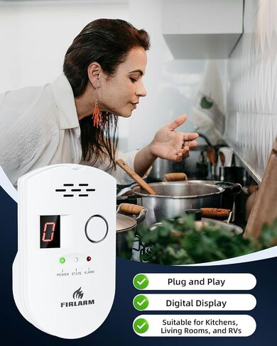 Natural G-as D-etector, Plug in G-as D-etector for Home, Indoor-Air-Quality-Monitor with Audible Alert, High Accuracy Natural-Gas-Leak-Detector for Kitchen, RV, Apartment and Camper in Kuwait