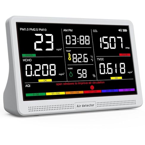 Professional 16 in 1 Air Quality Monitor Indoor 10h Battery & 5.5" Display 9 AQI+7 Alerts, Portable CO2 Monitor Air Quality Tester for CO2, TVOC, PM2.5 PM1.0 PM10, HCHO Temp/Humidity AQI & Time in Saudi Arabia