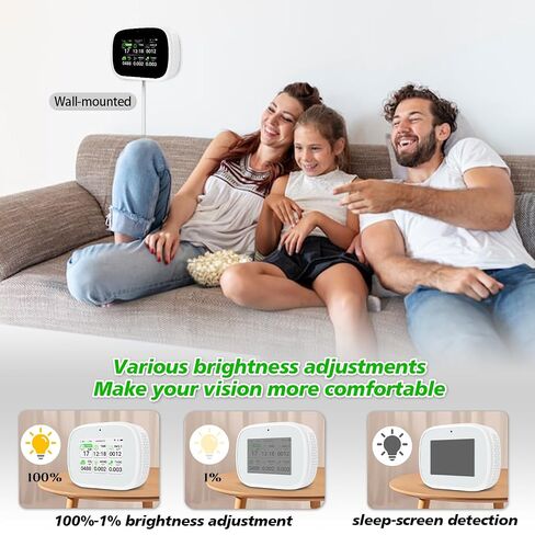 Smart Air Quality Monitor Indoor, WiFi Air Quality Tester with APP Remote Control for AQI CO2 PM2.5 HCHO TVOC Temperature Humidity, Wall-Mounted Air Detector for Home Office – Black in Kuwait