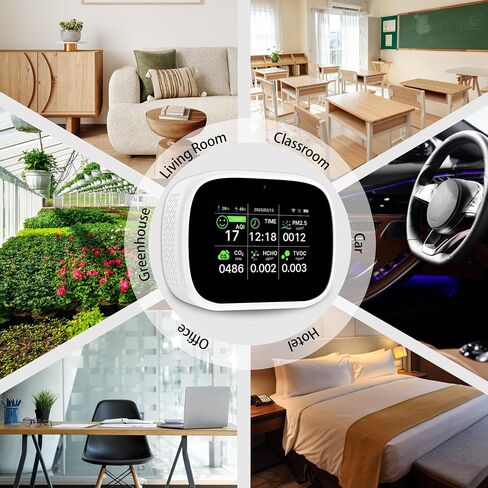 Smart Air Quality Monitor Indoor, WiFi Air Quality Tester with APP Remote Control for AQI CO2 PM2.5 HCHO TVOC Temperature Humidity, Wall-Mounted Air Detector for Home Office – Black in Kuwait