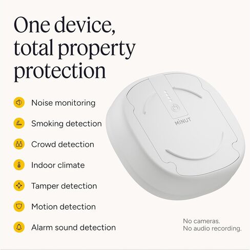 Minut M3 Sensor | Noise, Occupancy & Climate Monitoring in Real Time, for Short Term Rental Hosts | Subscription Required, 12 Months Included in Kuwait