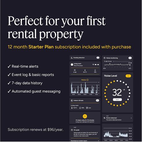 Minut M3 Sensor | Noise, Occupancy & Climate Monitoring in Real Time, for Short Term Rental Hosts | Subscription Required, 12 Months Included in Kuwait