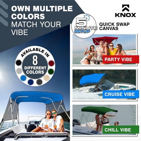 Universal 4 Bow Bimini Top Replacement Canvas & Detachable Sidewalls with Storage Boot, 900D Marine Grade Sun Shade Boat Canopy with Mesh Side Blocks, No Frame, 91-96" W, Pacific Blue in Kuwait