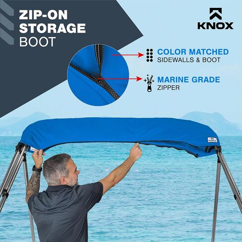 Universal 4 Bow Bimini Top Replacement Canvas & Detachable Sidewalls with Storage Boot, 900D Marine Grade Sun Shade Boat Canopy with Mesh Side Blocks, No Frame, 91-96" W, Pacific Blue in Kuwait
