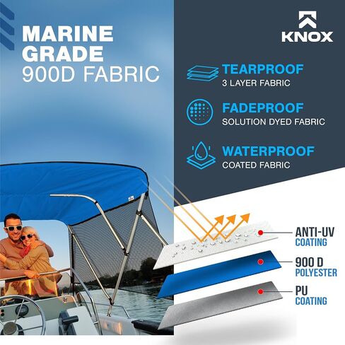 Universal 4 Bow Bimini Top Replacement Canvas & Detachable Sidewalls with Storage Boot, 900D Marine Grade Sun Shade Boat Canopy with Mesh Side Blocks, No Frame, 91-96" W, Pacific Blue in Kuwait