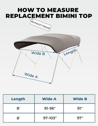 KEMIMOTO Bimini Top Replacement for Pontoon Boats 4 Bow 600D Marine Grade Waterproof Canvas Boat Canopy Sun Shade with Storage Net and Light Hole Easy Install No Frame in Kuwait