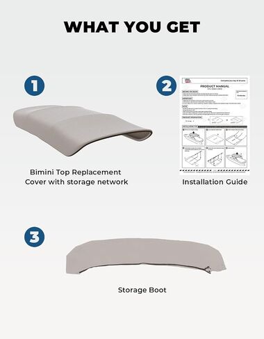 KEMIMOTO Bimini Top Replacement for Pontoon Boats 4 Bow 600D Marine Grade Waterproof Canvas Boat Canopy Sun Shade with Storage Net and Light Hole Easy Install No Frame in Kuwait
