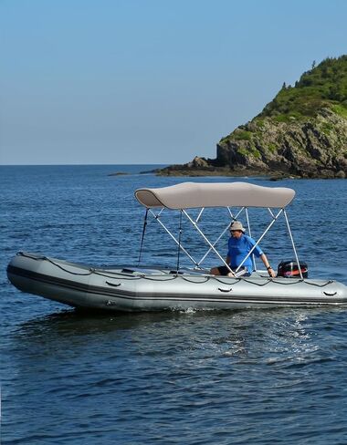 KEMIMOTO Bimini Top Replacement for Pontoon Boats 4 Bow 600D Marine Grade Waterproof Canvas Boat Canopy Sun Shade with Storage Net and Light Hole Easy Install No Frame in Kuwait