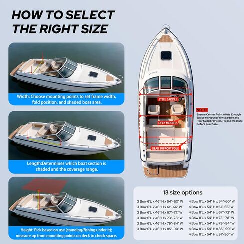 KAKIT 4 Bow Bimini Top for Boats, Marine Grade Canvas Top Heavy Duty Oxford Boat Canopy Adjustable 4 Straps Zippered Storage Boot Metal Base (3 Bow 6'L x 46" H x 85"-90" W,Gray) in Kuwait