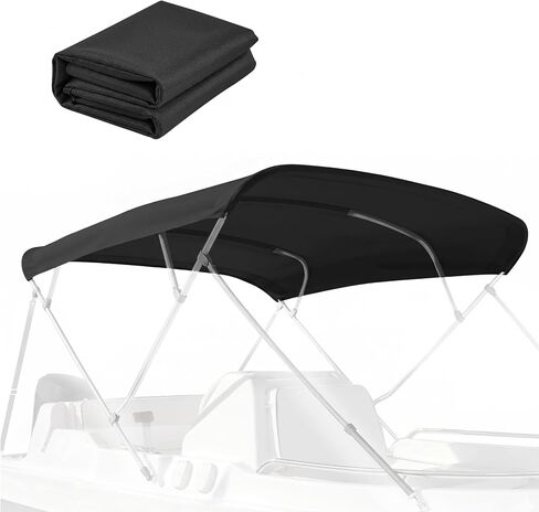 3 Bow Bimini Top Replacement Cover -Durable Marine Grade Canvas Sun Shade Boat Canopy Without Frame，6'L x 73-78"x 46"H,Black in Kuwait