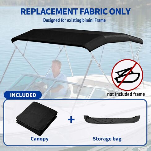 3 Bow Bimini Top Replacement Cover -Durable Marine Grade Canvas Sun Shade Boat Canopy Without Frame，6'L x 73-78"x 46"H,Black in Kuwait