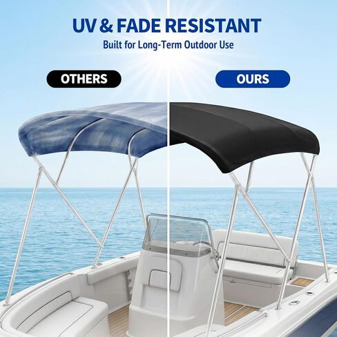 3 Bow Bimini Top Replacement Cover -Durable Marine Grade Canvas Sun Shade Boat Canopy Without Frame，6'L x 73-78"x 46"H,Black in Kuwait