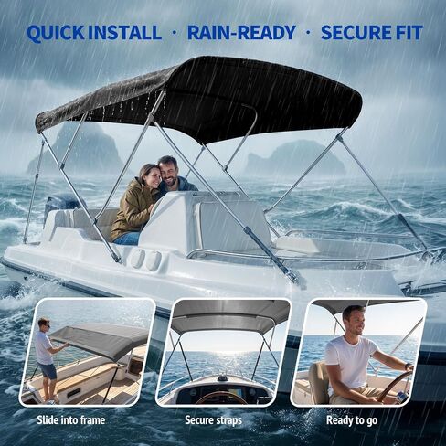 3 Bow Bimini Top Replacement Cover -Durable Marine Grade Canvas Sun Shade Boat Canopy Without Frame，6'L x 73-78"x 46"H,Black in Kuwait