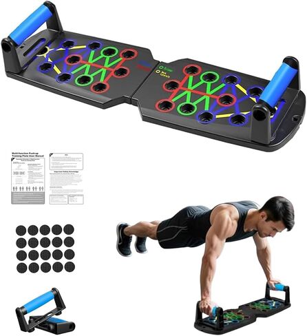 Push Up Board for Men - 15-in-1 Foldable Pushup Board with Push Up Bar, Handles & Bands, Portable Home Gym & Workout Equipment for Chest Exercise, for Teen Boys 16-18 & Gym Lovers in Kuwait