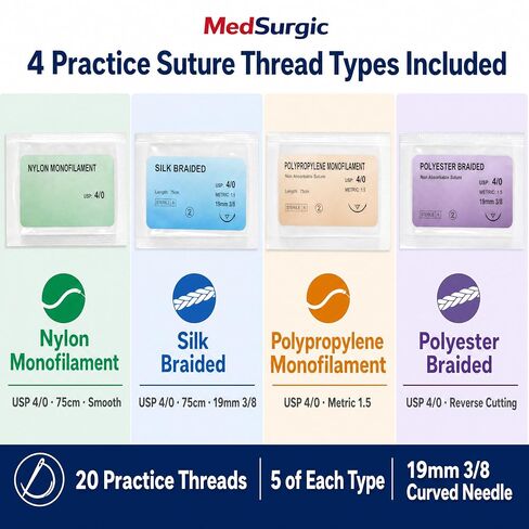 Suture Practice Kit for Medical & Vet Students – 32-Piece Suturing Kit with 3-Layer Silicone Suture Pad, 14 Pre-Cut Wounds, 20 Sutures, Surgical Training Tools & Carry Case in Kuwait