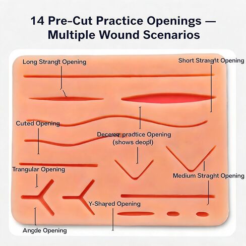 Suture Practice Kit for Medical & Vet Students – 32-Piece Suturing Kit with 3-Layer Silicone Suture Pad, 14 Pre-Cut Wounds, 20 Sutures, Surgical Training Tools & Carry Case in Kuwait