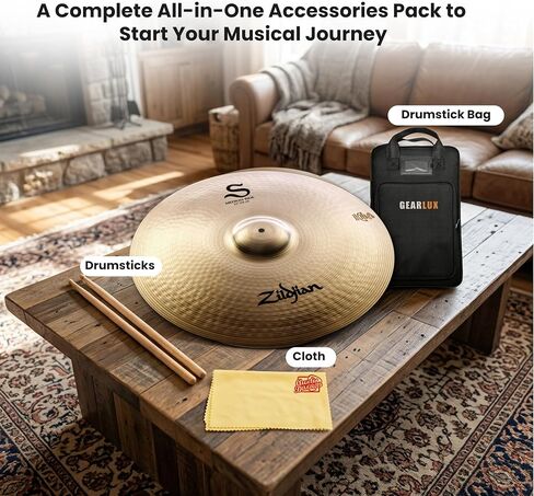 Zildjian S22MR 22" S Medium Ride Cymbal | Bundle with Drumsticks, Drumstick Bag, and Austin Bazaar Polishing Cloth in Kuwait