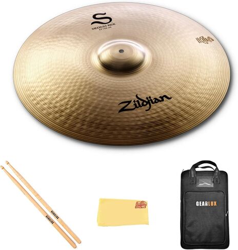 Zildjian S22MR 22" S Medium Ride Cymbal | Bundle with Drumsticks, Drumstick Bag, and Austin Bazaar Polishing Cloth in Kuwait