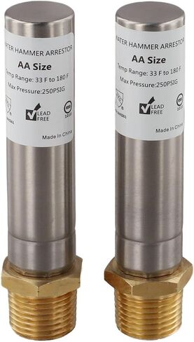 2-Pack 1/2" NPT Stainless Steel Water Hammer Arrestor, Brass Body for Potable Water Pipe Noise Reduction, Max 250 PSIG and 250°F, Vertical or Horizontal Installation in Kuwait