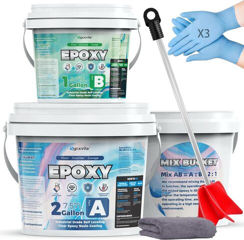 3 Gallon 100% Solids Industrial Epoxy Floor Coating Kit - Self-Leveling, Highly Durable Clear Resin Paint | Ideal for Counter Tops, Garages, Basements, Warehouses, Concrete Floors & Wall Repair-Clear in Kuwait