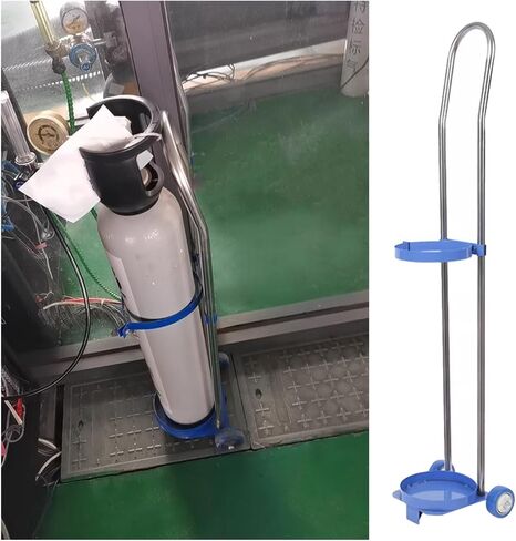 Oxygen Cylinder Rack,Mobile Cylinder Cart with 2 Silent Wheels, Adjustable 31.5-43.3in Gas Cylinder Rack, Durable Steel Ring, 10-20L Hospital Organizer Shelf for Gas Cylinders in Kuwait