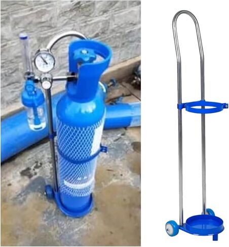 Oxygen Cylinder Rack,Heavy-Duty Steel Gas Cylinder Trolley - Rolling Storage Rack for 31.5" Tank, 6.7" Base & 2 Casters, Lightweight Portable Cylinder Holder for Home/Ward Use in Kuwait