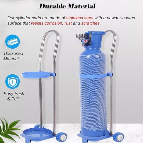 Oxygen Cylinder Rack,Heavy-Duty Steel Gas Cylinder Trolley - Rolling Storage Rack for 31.5" Tank, 6.7" Base & 2 Casters, Lightweight Portable Cylinder Holder for Home/Ward Use in Kuwait