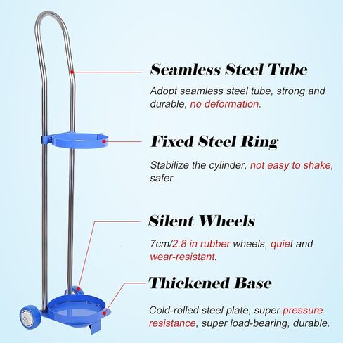 Oxygen Cylinder Rack,Heavy-Duty Steel Gas Cylinder Trolley - Rolling Storage Rack for 31.5" Tank, 6.7" Base & 2 Casters, Lightweight Portable Cylinder Holder for Home/Ward Use in Kuwait