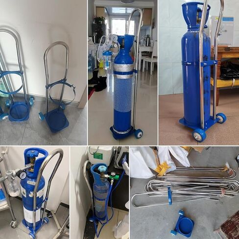 Oxygen Cylinder Rack,Heavy-Duty Steel Gas Cylinder Trolley - Rolling Storage Rack for 31.5" Tank, 6.7" Base & 2 Casters, Lightweight Portable Cylinder Holder for Home/Ward Use in Kuwait