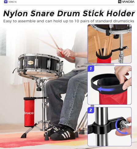 Vangoa Snare Drum Kit with Remo Head 14" x 5.5" Student Marching School Band Beginner Practice Snare Drum with Stand, Drumstick Holder, Padded Gig Bag, Mute Pad, Neck Strap, and 5A Drum Sticks, Black in Kuwait