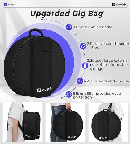Vangoa Snare Drum Kit with Remo Head 14" x 5.5" Student Marching School Band Beginner Practice Snare Drum with Stand, Drumstick Holder, Padded Gig Bag, Mute Pad, Neck Strap, and 5A Drum Sticks, Black in Kuwait