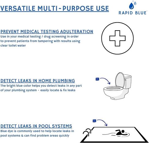 Rapid Blue Dissolvable Blue Dye Tablets for Toilet Leak Detection & Adulteration Detection, Multi-Use - 200 Tablets Per Bottle in Kuwait