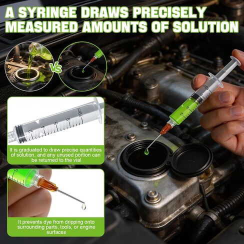 100ML Engine Oil Dye Leak Detection Kit, Oil Leak Dye Accurately Locate Leaks Widely Compatible with Two Syringes for Use in Engine Oil Automatic Transmission Fluid Fuel Hydraulic Systems in Saudi Arabia