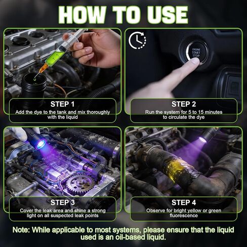 100ML Engine Oil Dye Leak Detection Kit, Oil Leak Dye Accurately Locate Leaks Widely Compatible with Two Syringes for Use in Engine Oil Automatic Transmission Fluid Fuel Hydraulic Systems in Saudi Arabia