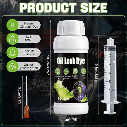 100ML Engine Oil Dye Leak Detection Kit, Oil Leak Dye Accurately Locate Leaks Widely Compatible with Two Syringes for Use in Engine Oil Automatic Transmission Fluid Fuel Hydraulic Systems in Saudi Arabia