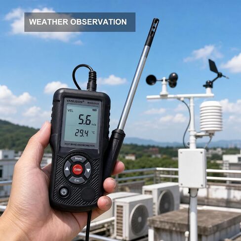 Thermal Anemometer –MOG2033 Handheld CFM CMM Air Flow Meter with Sunlight Readable Backlit LCD, High-Precision Wind Speed Gauge for HVAC Ducts Vents, Telescopic Probe, Temperature in Kuwait