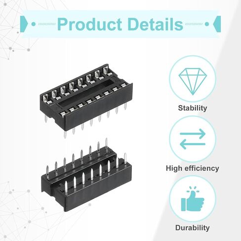 MECCANIXITY 30Pcs DIP IC Chip Socket Adapter 7.62mm Row Pitch 16 Pin IC Assortment Kit 2.54mm/0.1" Pitch for Breadboard Project, PCB Board Design in Kuwait