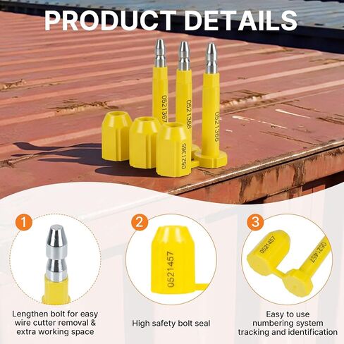 100 PCS Bolt Seals, High Security Shipping Container Seals with Progressive Numbering, Tamper Evident Metal Trailer Seals, for Cargo Containers and Truck Trailers, Yellow in Kuwait