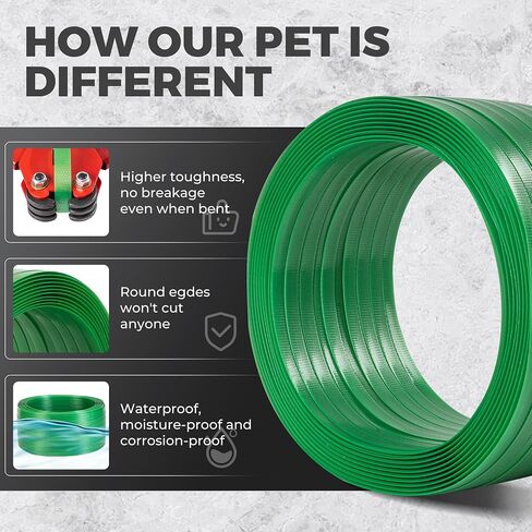 Pallet Banding Strapping Kit with Tools, 5/8" x 1000 Ft Heavy-Duty Green PET Strapping (1480 lbs Break Strength), Tensioner & Sealer Tool, 100 Metal Seals for Shipping, Bundling & Cargo in Kuwait