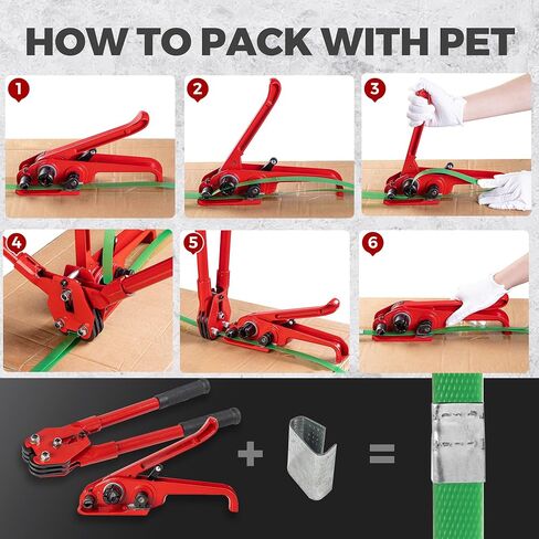 Pallet Banding Strapping Kit with Tools, 5/8" x 1000 Ft Heavy-Duty Green PET Strapping (1480 lbs Break Strength), Tensioner & Sealer Tool, 100 Metal Seals for Shipping, Bundling & Cargo in Kuwait