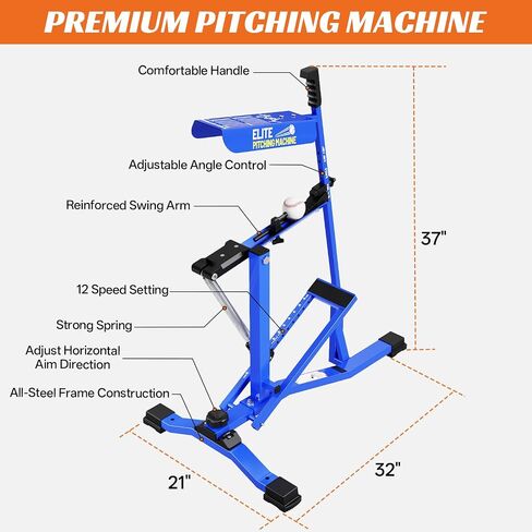 50 MPH Manual Baseball Pitching Machine - No Electricity Required | Throws Ground Balls, Line Drives & Fly Balls | Adjustable Speed 20-50 MPH for Baseball & Softball in Kuwait