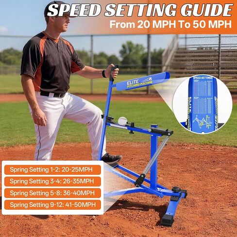 50 MPH Manual Baseball Pitching Machine - No Electricity Required | Throws Ground Balls, Line Drives & Fly Balls | Adjustable Speed 20-50 MPH for Baseball & Softball in Kuwait
