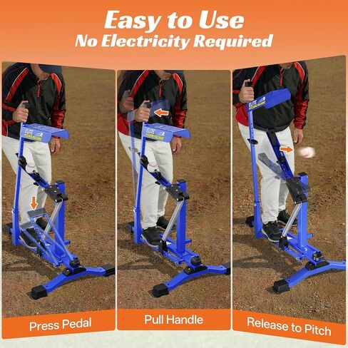 50 MPH Manual Baseball Pitching Machine - No Electricity Required | Throws Ground Balls, Line Drives & Fly Balls | Adjustable Speed 20-50 MPH for Baseball & Softball in Kuwait
