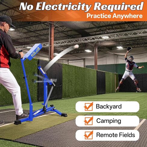 50 MPH Manual Baseball Pitching Machine - No Electricity Required | Throws Ground Balls, Line Drives & Fly Balls | Adjustable Speed 20-50 MPH for Baseball & Softball in Kuwait